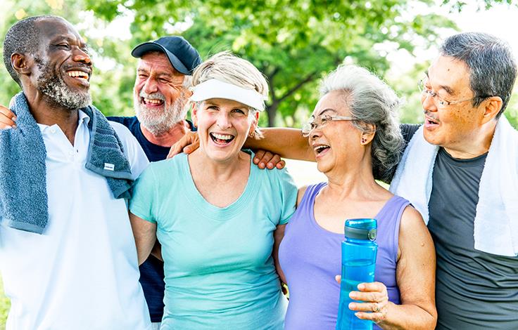 Retirees exercising together